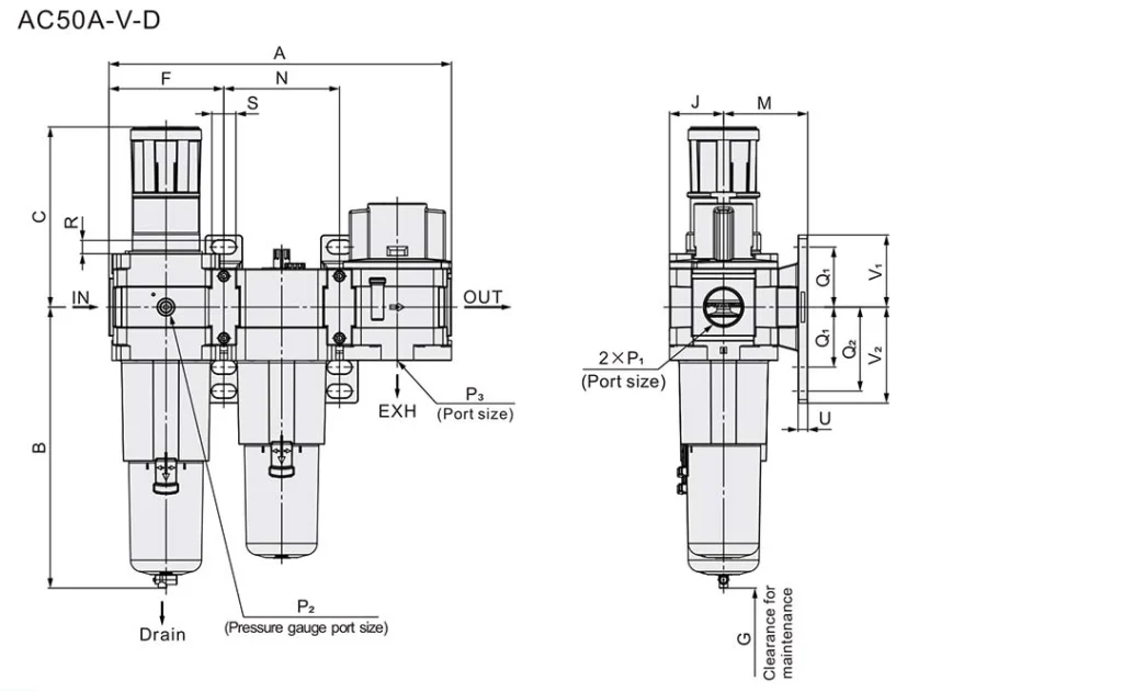 AC50A D Pneumatic FRL drawing